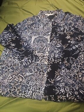 Rose & Olive Navy and Cream Paisley-Print Button Shirt